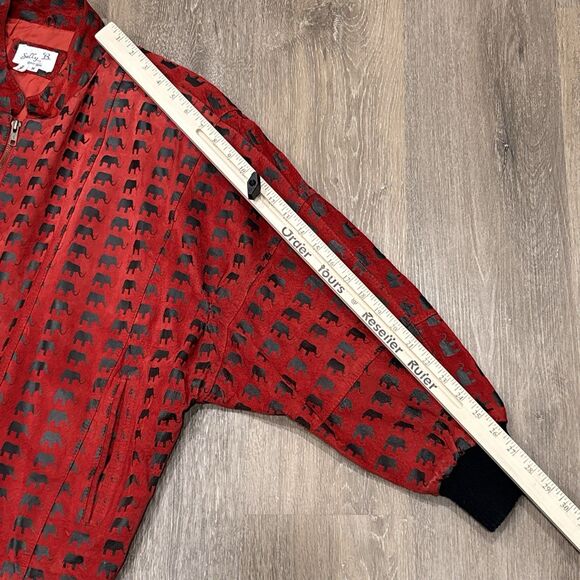 Vintage Suede Leather Jacket Womens Medium Red Elephant Print Oversized Bomber - Picture 7 of 16